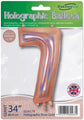 A 34" Number 7 Holographic Rose Gold Foil Balloon from Oaktree, packaged with the Oaktree logo and a British flag, measuring 86.4 cm tall.