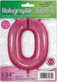 The 34" Number 0 Holographic Pink Oaktree Foil Balloon by Oaktree is packaged with usage instructions and a UK flag on the packaging, indicating it’s designed in the UK.