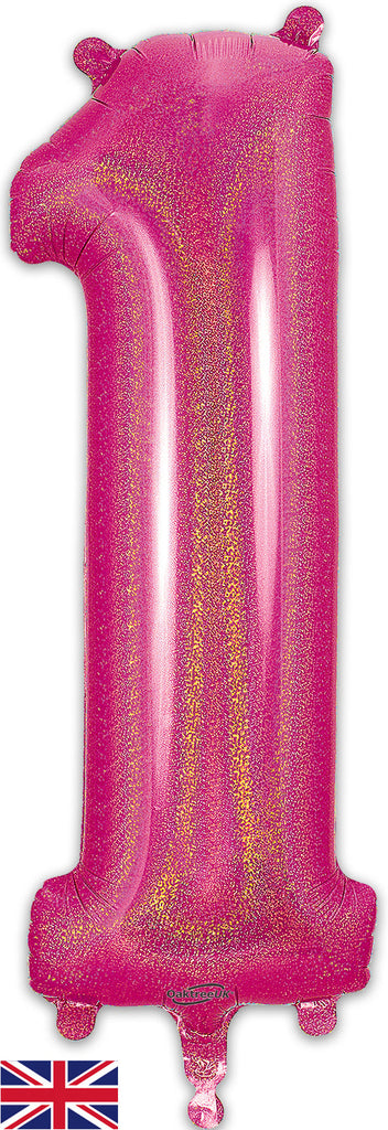 34" Number 1 Holographic Pink Oaktree Foil Balloon
