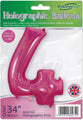 A packaged 34" Oaktree Number 4 holographic pink foil balloon, suitable for helium or air inflation. The packaging features the Oaktree brand name and a British flag.