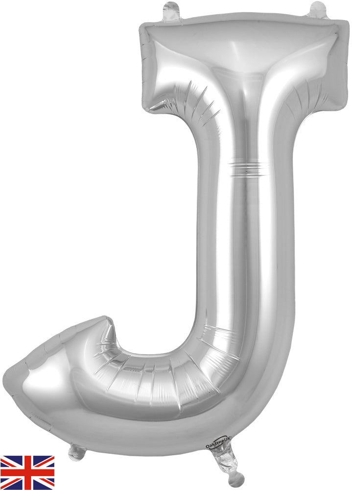 34" Letter J Silver Oaktree Brand Foil Balloon