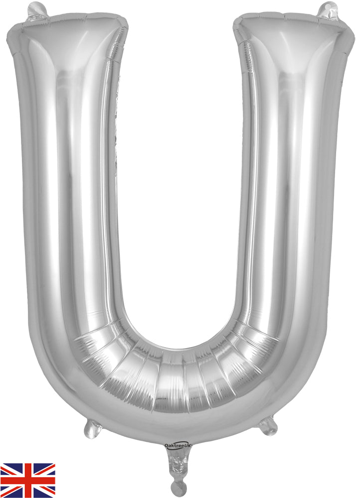 34" Letter U Silver Oaktree Brand Foil Balloon
