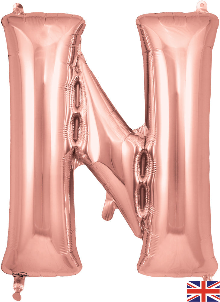 34" Letter N Rose Gold Oaktree Brand Foil Balloon