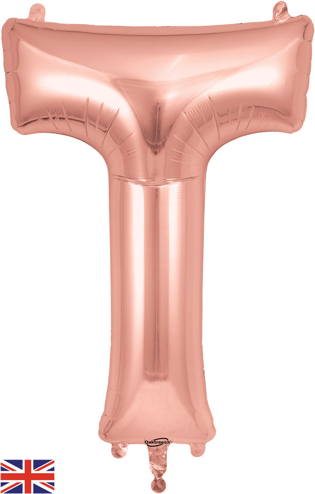 34" Letter T Rose Gold Oaktree Brand Foil Balloon