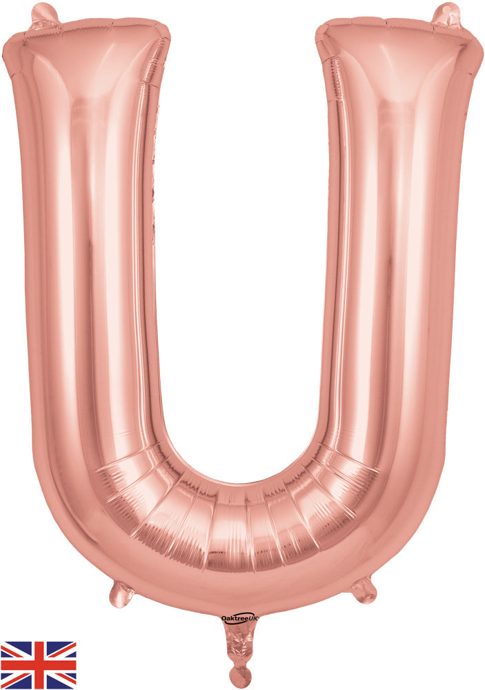 34" Letter U Rose Gold Oaktree Brand Foil Balloon