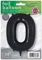 The 34" Number 0 Black Oaktree Foil Balloon is a packaged black foil balloon shaped as zero. The packaging shows the Oaktree brand and states it can be filled with helium or air. A British flag highlights its UK design and manufacture.