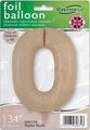 The 34" Number 0 Matte Nude Oaktree Foil Balloon by Oaktree is a packaged foil balloon for helium or air inflation, featuring a British flag and multilingual packaging.