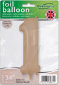 The Oaktree 34" Number 1 Matte Nude Foil Balloon comes packaged and can be filled with helium or air. The packaging features the Oaktree brand.
