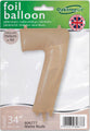 The Oaktree 34" Number 7 Matte Nude Foil Balloon is shown in branded packaging with a “Designed and Made in the UK” badge. It can be inflated with helium or air and measures 34 inches (86.4 cm).