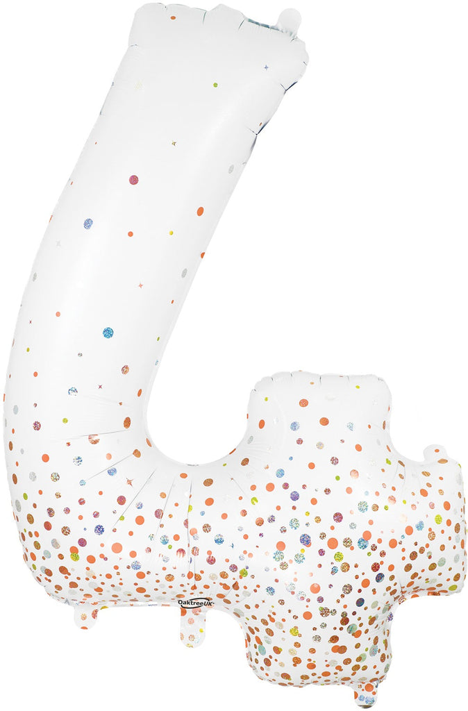 34" Number 4 Fizz Holographic Rose Gold Oaktree Foil Balloon