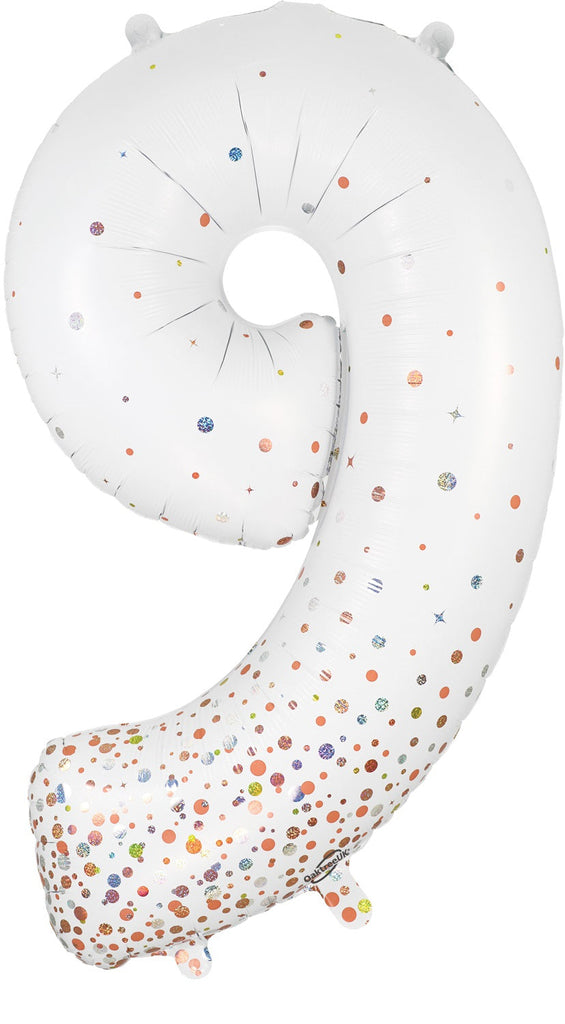 34" Number 9 Fizz Holographic Rose Gold Oaktree Foil Balloon