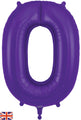 A 34″ Oaktree Number 0 Purple Foil Balloon featuring a small UK flag in the bottom left corner.
