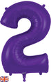 A large, shiny 34″ Number 2 Purple Oaktree Foil Balloon from Oaktree, with a small UK flag in the bottom left corner.