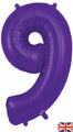 A 34-inch shiny purple number 9 foil balloon by Oaktree, featuring a small British flag in the bottom right corner.