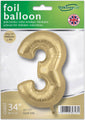 The Oaktree 34" Number 3 Silk Gold Foil Balloon comes in branded green and white packaging with instructions for inflating with helium or air.