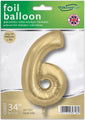 The 34" Number 6 Silk Gold Oaktree Foil Balloon by Oaktree comes packaged with a British flag logo, ideal for parties. It can be inflated with air or helium and features a shiny gold finish for standout décor.