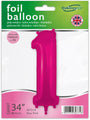 The 34" Number 1 New Pink Oaktree Brand Foil Balloon is shown in packaging. Suitable for helium or air, this large foil balloon features Oaktree branding with a British flag design.