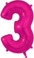The 34" Number 3 New Pink Oaktree Brand Foil Balloon features visible seams and reflective shine, making it ideal as a number 3 birthday decoration.