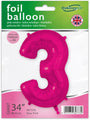 The 34" Number 3 New Pink Oaktree foil balloon by Oaktree is perfect for birthday party decor and can be inflated with helium or air. Comes in packaging labeled "Giant 34" and "OaktreeUK.