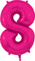 The 34" Number 8 New Pink Oaktree Brand Foil Balloon by Oaktree features a shiny pink foil finish with visible seams and reflective highlights, shaped like the number eight.