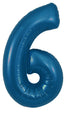 A 34″ metallic navy blue number 6 foil balloon from Oaktree is displayed against a white background.