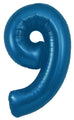 Un ballon métallisé bleu marine « Oaktree Number 9 » de 34 pouces, isolé sur fond blanc.
