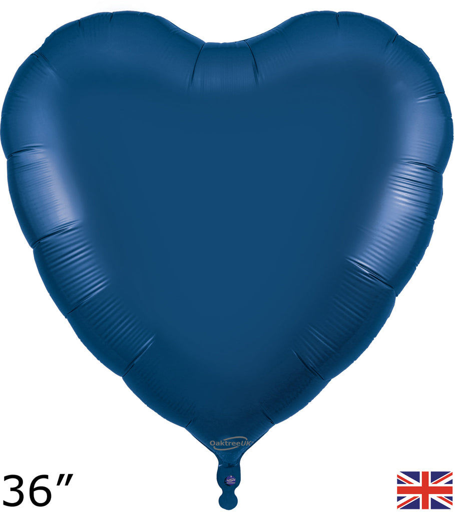 Uninflated Balloon Made by Oaktree UK. Balloon Size Measures  36" Navy Blue Heart Packaged.