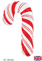 Uninflated Balloon Made by Oaktree UK. Balloon Size Measures  Mini Shape 10"/25.4cm Red White Candy Cane Metallic (For Air) Packaged.