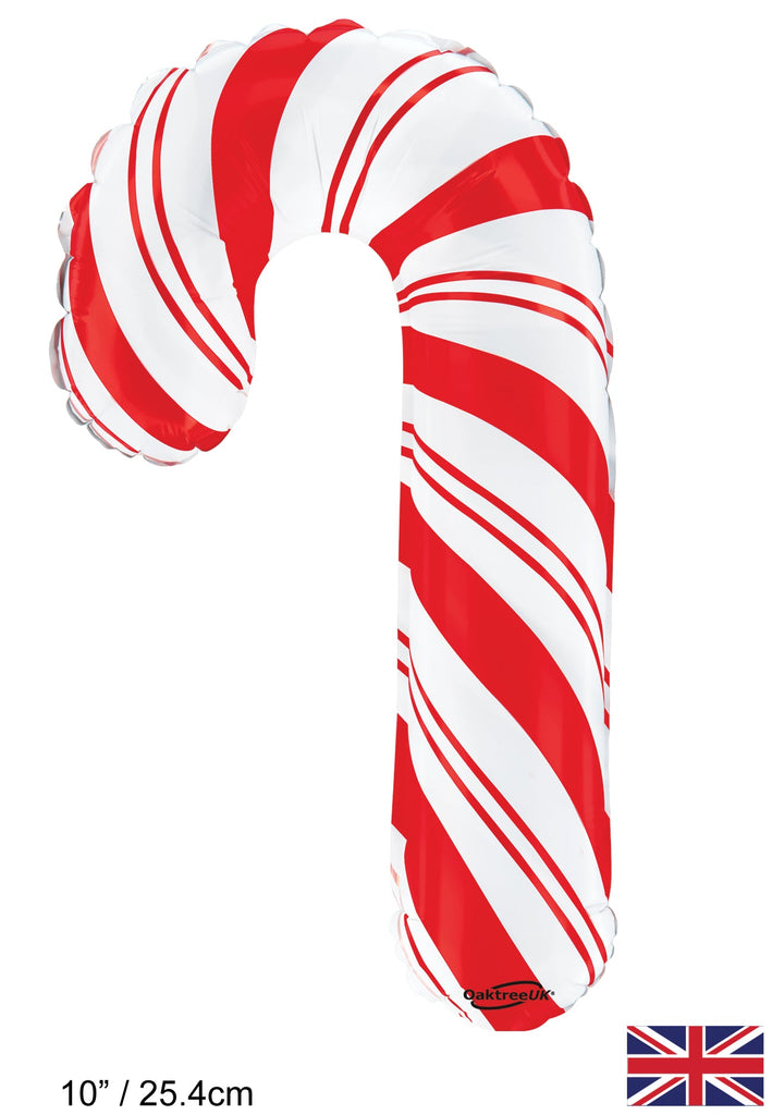 Uninflated Balloon Made by Oaktree UK. Balloon Size Measures  Mini Shape 10"/25.4cm Red White Candy Cane Metallic (For Air) Packaged.