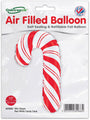 A 10"/25.4cm Oaktree red and white candy cane metallic foil balloon (airfill only, sticks sold separately), packaged with product details—ideal for Christmas parties.