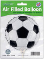 Un ballon en aluminium de la marque Oaktree « Mini Oaktree » de 9 pouces, à gonfler uniquement à l'air (avec valve auto-obturante), au motif métallisé représentant un ballon de football, fabriqué par Oaktree. L'emballage comprend un drapeau britannique et des informations sur le produit.