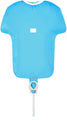 An Oaktree 11" Airfill Only Sports Shirt Light Blue Metallic foil balloon, T-shaped with a white connector and tube at the bottom center, isolated on a white background.