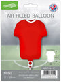 The Oaktree 11" Airfill Only Sports Shirt Red Metallic Foil Balloon features a white neckline design and comes packaged with visible branding—ideal for sports-themed party décor. For air inflation only.