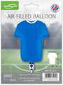 The Oaktree 11" Airfill Only Blue Metallic Sports Shirt Foil Balloon comes packaged, ideal for sports-themed parties. The label states “Air Filled Balloon, Mini, 11/28cm” and displays the Oaktree brand with a UK flag badge.