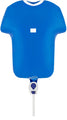 The Oaktree 11" Airfill Only Sports Shirt Blue Metallic Foil Balloon features a blue T-shirt shape with white collar and chest rectangle, attached to a white stick with a purple and white holder.