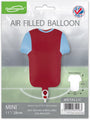 The Oaktree 11" Sports Shirt Blue/Claret Metallic Air-Fill Foil Balloon is perfect for sports-themed parties. This air-filled, self-sealing, refillable foil balloon comes packaged and shaped like a football shirt.