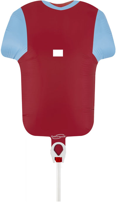A blue and claret metallic sports shirt-shaped 11