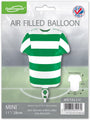 Perfect for sports parties, the 11" Oaktree Sports Shirt Green/White Hoop Metallic Foil Balloon is air-fill only, self-sealing, refillable, and comes packaged for convenience.