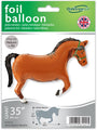Decorate your party with a 35" Oaktree Brown Horse Foil Balloon featuring a metallic brown finish and green bridle. This horse-shaped balloon can be filled with helium or air, and displays the Oaktree logo at the top—ideal for horse-themed celebrations.