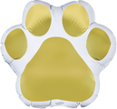 The 20" Oaktree Brand Paw Print White and Gold Foil Balloon features a large animal paw design with four toes and a pad, displayed against a plain white background.