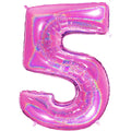 40" Number "5" Fucshia Glitter Holographic Balloons
