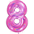 40" Number "8" Fucshia Glitter Holographic Balloons