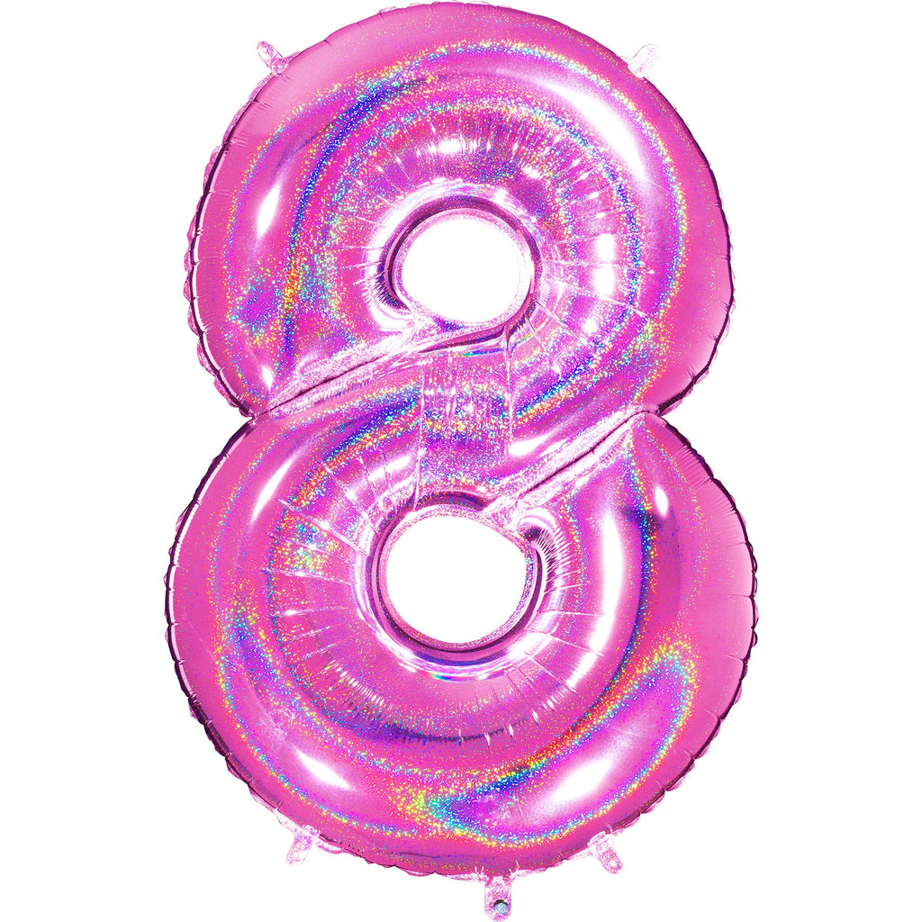40" Number "8" Fucshia Glitter Holographic Balloons