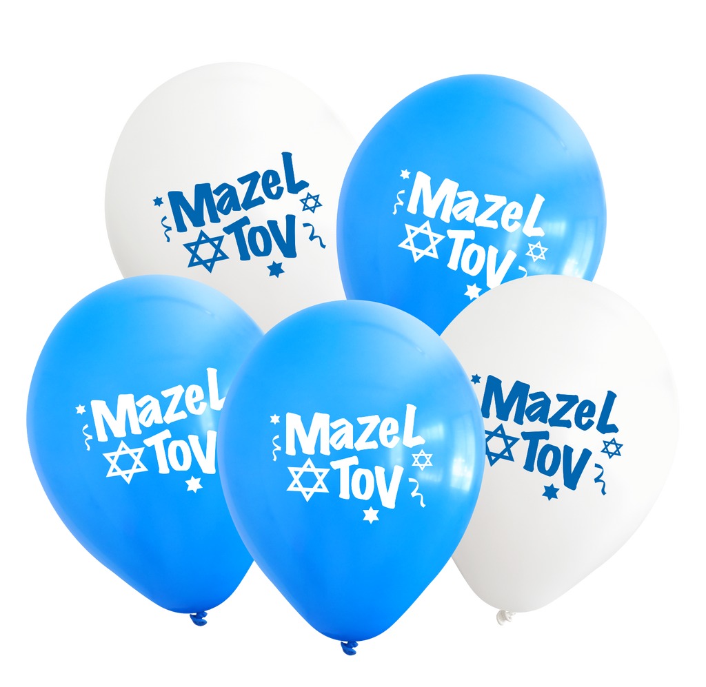 12" Mazel Tov Printed Assorted Standard Kalisan Latex Balloons (25 Per Bag)