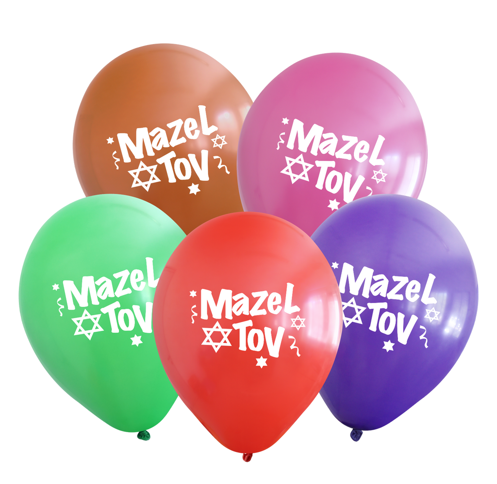 12" Mazel Tov Printed Assorted Standard Kalisan Latex Balloons (25 Per Bag)