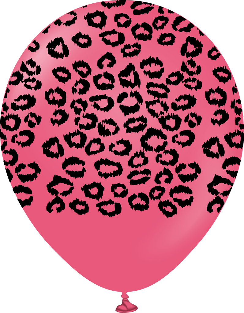 12" Safari Leopard Printed Fucshia Retro Kalisan Latex Balloons (25 Per Bag)