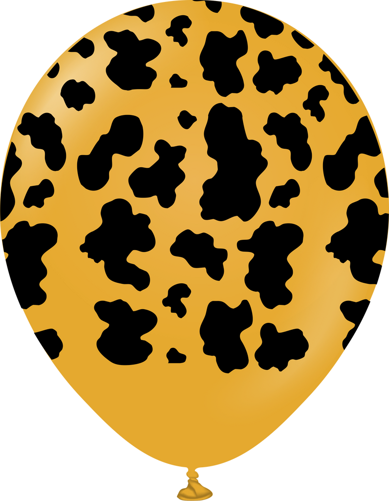 12" Safari Cow Printed Mustard Retro Kalisan Latex Balloons (25 Per Bag)