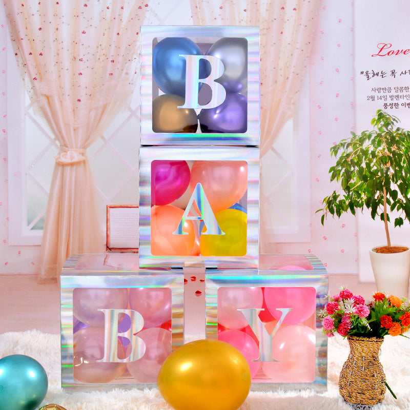 12" Holo Silver Stuffing Balloon Box (4 pcs) Use with/without sticker "Baby"