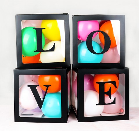 12" Black Stuffing Balloon Box (4 pcs) Use with/without sticker "Love"