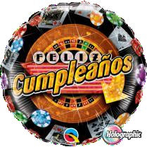 18" Cumpleanos Sparkling Casino (Spanish) Foil Balloon